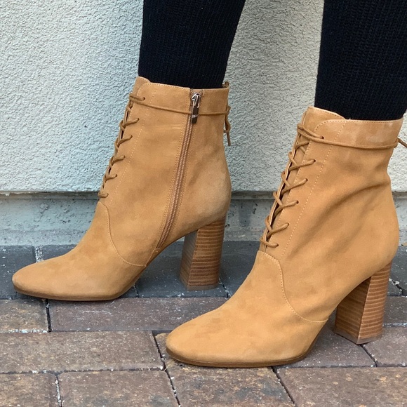 Genuine Suede High Block Heel Lace Up Combat Boots - Picture 3 of 8